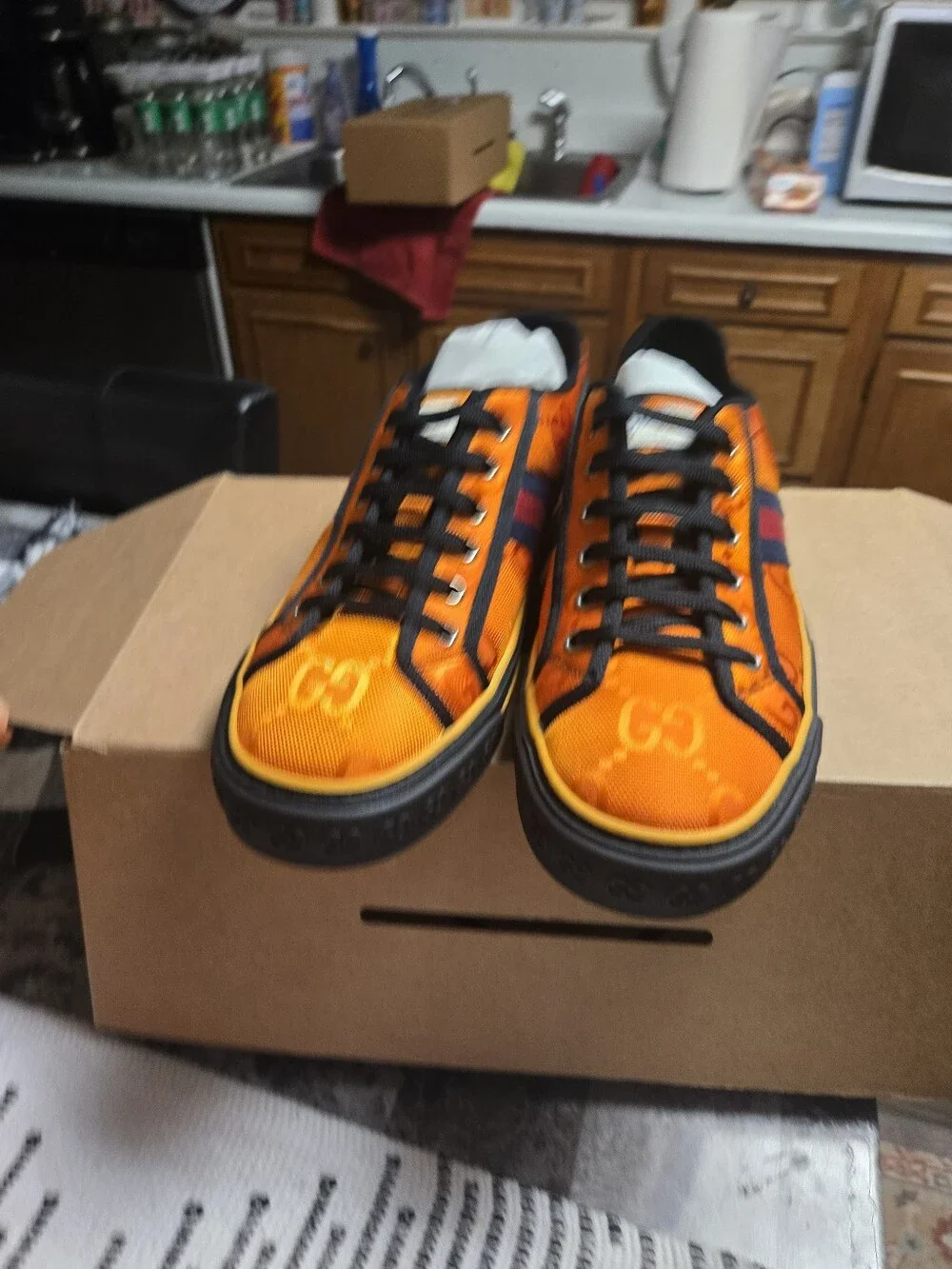 Gucci Orange and Black Low-Top Sneakers